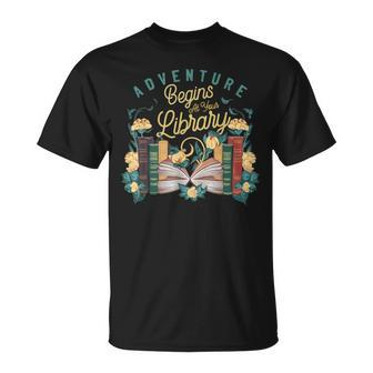 Adventure Begins At Your Library Summer Reading T-Shirt | Mazezy UK