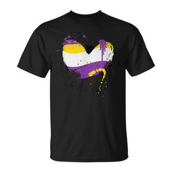 Agender Paintsplash Heart For Non-Binary Pride Flag T-Shirt - Monsterry