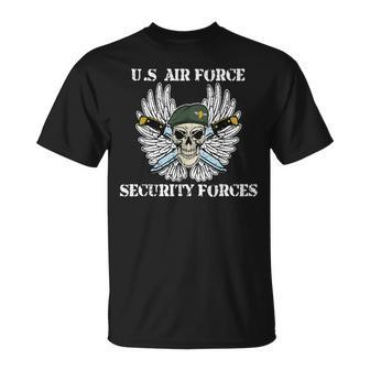Air Force Security Forces -Cool Distressed Skull T-Shirt - Monsterry
