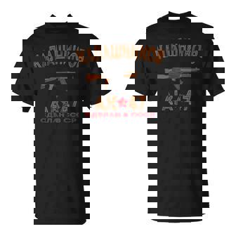 Ak-47 Kalashnikov Regalo Para Amantes De Pistola Texto Ruso Camiseta unisex - Regaloses