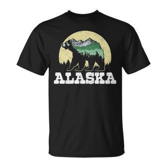 Alaska Bear Sketch Mountains And Trees T-Shirt | Mazezy