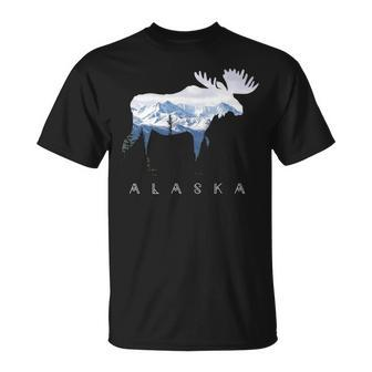 Alaska Day Moose Snowy Mountain T-Shirt | Mazezy