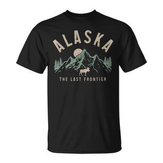 Alaska The Last Frontier Vintage Mountains Moose Hiking T-Shirt - Monsterry