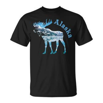 Alaska Moose Souvenir Keepsake Alaskan Snowy Mountain T-Shirt | Mazezy