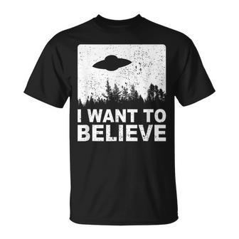 Alien Ufo Hunter Fun Alien Spaceship I Want To Believe T-Shirt - Monsterry UK