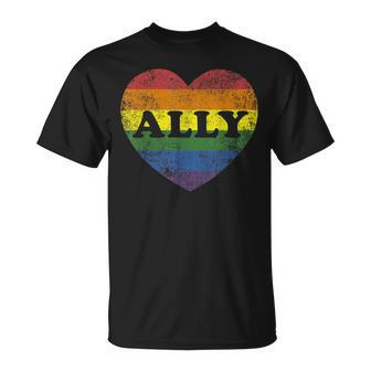 Ally Rainbow Flag Heart For Lgbt Gay Support Rights T-Shirt - Monsterry UK