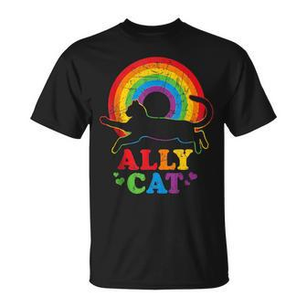 Allycat Lgbt Cat With Ally Pride Rainbow T-Shirt - Monsterry UK