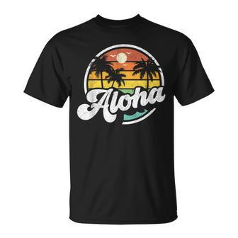 Aloha Hawaii Hawaiian Island Vacation Palm Trees Beach T-Shirt - Monsterry