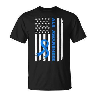 Als Awareness Blue Ribbon American Flag T-Shirt - Monsterry CA
