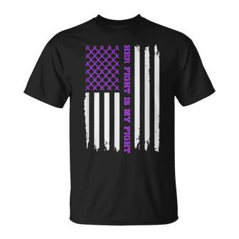 Alzheimer American Flag Her Fight Is My Fight Purple T-Shirt - Monsterry