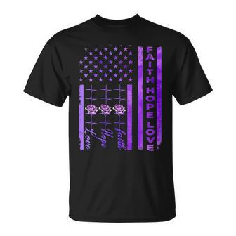 Alzheimers Awareness Faith Hope Love Purple American Us Flag T-Shirt - Monsterry DE