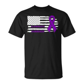 Alzheimer's Awareness Alzheimer's Flag Purple Ribbon T-Shirt - Monsterry