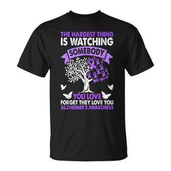 Alzheimer's Awareness Love Support Purple Ribbon Month T-Shirt - Monsterry