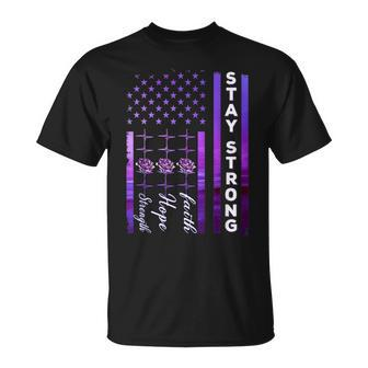 Alzheimer's Awareness Purple Ribbon Distressed American Flag T-Shirt - Monsterry UK