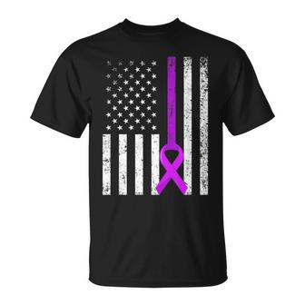 Alzheimers Awareness Support Purple Ribbon American Flag T-Shirt - Monsterry AU