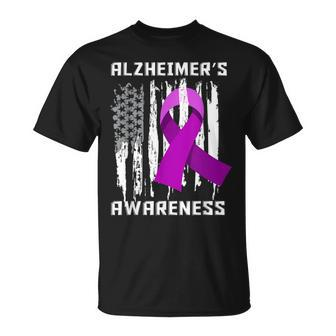 Alzheimer's Awareness Usa Flag Purple Ribbon T-Shirt - Monsterry UK