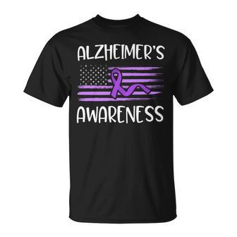 Alzheimer's Disease Awareness Purple Ribbon American Flag T-Shirt - Monsterry UK