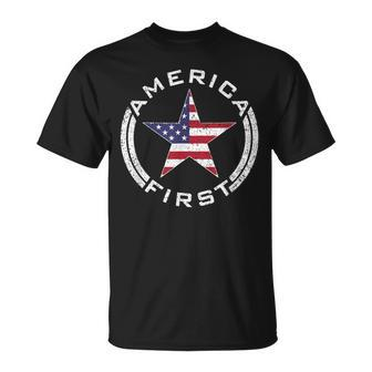 America First Usa Flag American Star Roundel Patriot T-Shirt - Monsterry