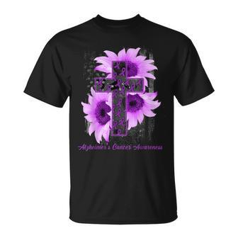 America Flag Christian Cross Ribbon Alzheimer Cancer T-Shirt - Monsterry