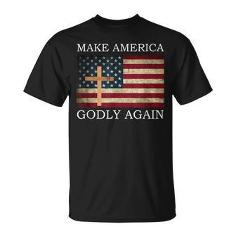 Make America Godly Again American Flag Cross Jesus T-Shirt - Monsterry UK