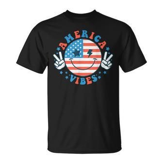 America Vibes Happy Face Smile American Flag 4Th Of July T-Shirt - Monsterry CA