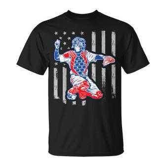American Baseball Catcher Usa Vintage Flag 4Th Of July Boys T-Shirt - Monsterry DE