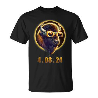 American Bison Buffalo Wearing Glasses Solar 2024 Eclipse T-Shirt - Seseable