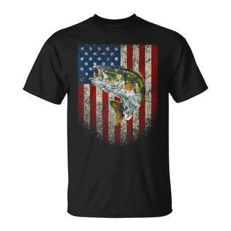 American Flag Bass Fishing Fishermen Usa Patriotic T-Shirt - Monsterry