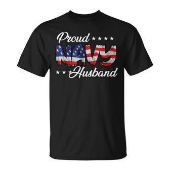 American Flag Bold Proud Navy Husband T-Shirt - Monsterry