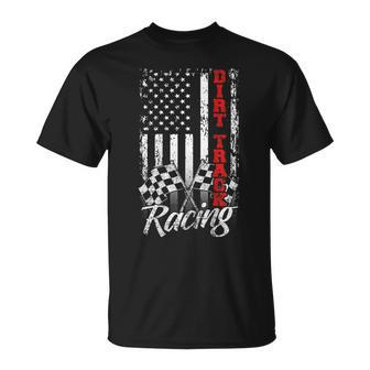 American Flag Dirt Track Racing Car Bike Driver Back Print T-Shirt - Monsterry
