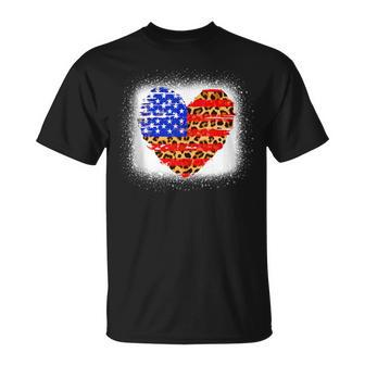 American Flag Heart 4Th Of July Usa Patriotic Bleached T-Shirt - Monsterry UK