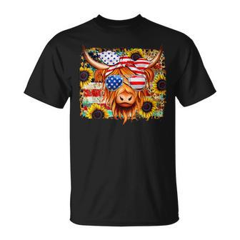 American Flag Highland Cow-Fourth Of July Cow Lover Cool T-Shirt - Monsterry DE