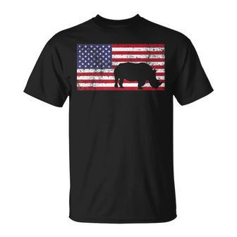 American Flag Rhino Rhinoceros 4Th Of July Usa T-Shirt - Monsterry DE