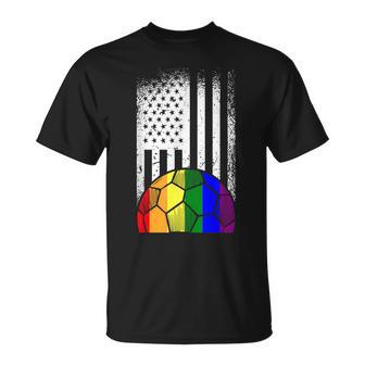 American Flag Soccer Ball Lgbt-Q Rainbow Gay Pride Ally T-Shirt - Monsterry DE