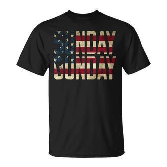 American Flag Sunday Gunday Gun Pistol Firearms T-Shirt - Monsterry