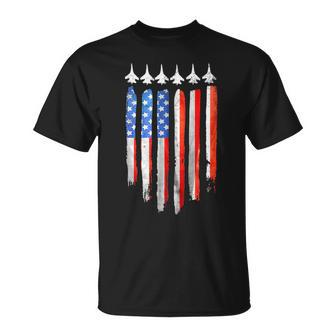 American Flag Usa Fighter Jet Patriot F16 Formation T-Shirt - Monsterry