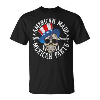 American Made With Genuine Mexican Parts Skull T-Shirt - Monsterry CA