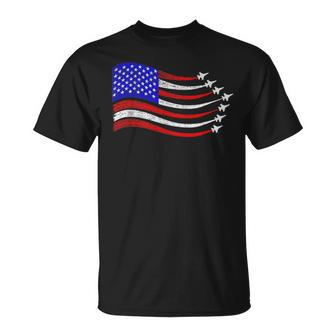 American Patriotic Fighter Jets Usa Flag Waving 4Th Of July T-Shirt | Mazezy AU
