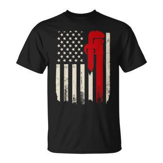 American Plumber Flag Patriotic Plumbing Wrench Pipefitter T-Shirt - Monsterry DE