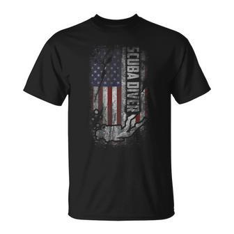 American Scuba Diving Patriot Usa Flag Scuba Diver T-Shirt - Monsterry