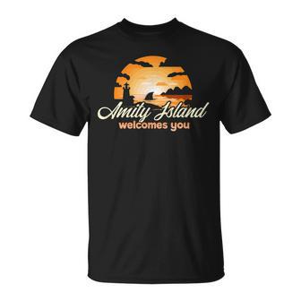 Amity Island Welcomes You Sunset Shark T-Shirt - Monsterry AU