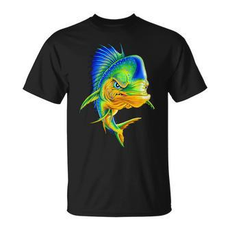 Angry Mahi Mahi Fish Sport Fishing Fisherman Sea Crew T-Shirt - Monsterry