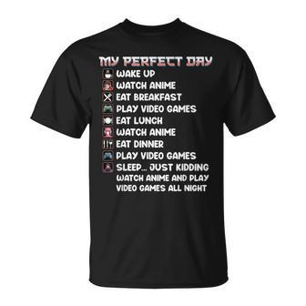 Anime Gamer My Perfect Day Watch Anime Play Video Game T-Shirt - Seseable