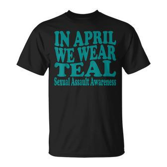 In April We Wear Teal Sexual Assault Awareness Month Groovy T-Shirt - Monsterry