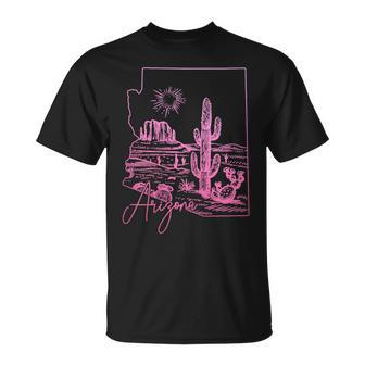 Arizona Az State Map Pride Cactus Pink Vintage T-Shirt - Seseable