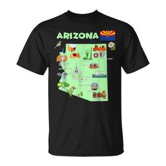 Arizona State Map Us Tourist Attractions Cities Flag T-Shirt - Monsterry CA