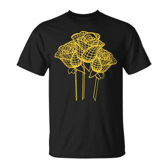 Artistic Yellow Roses Geometric Line Drawing T-Shirt - Monsterry