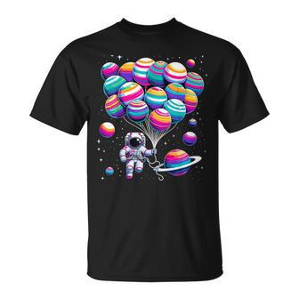 Astronaut Holding Planet Balloons Stem Science T-Shirt - Monsterry DE
