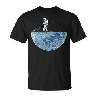 Astronaut Mowing The Moon Lawn T-Shirt - Monsterry