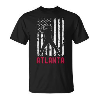 Atlanta American Flag Baseball Weathered T-Shirt - Monsterry